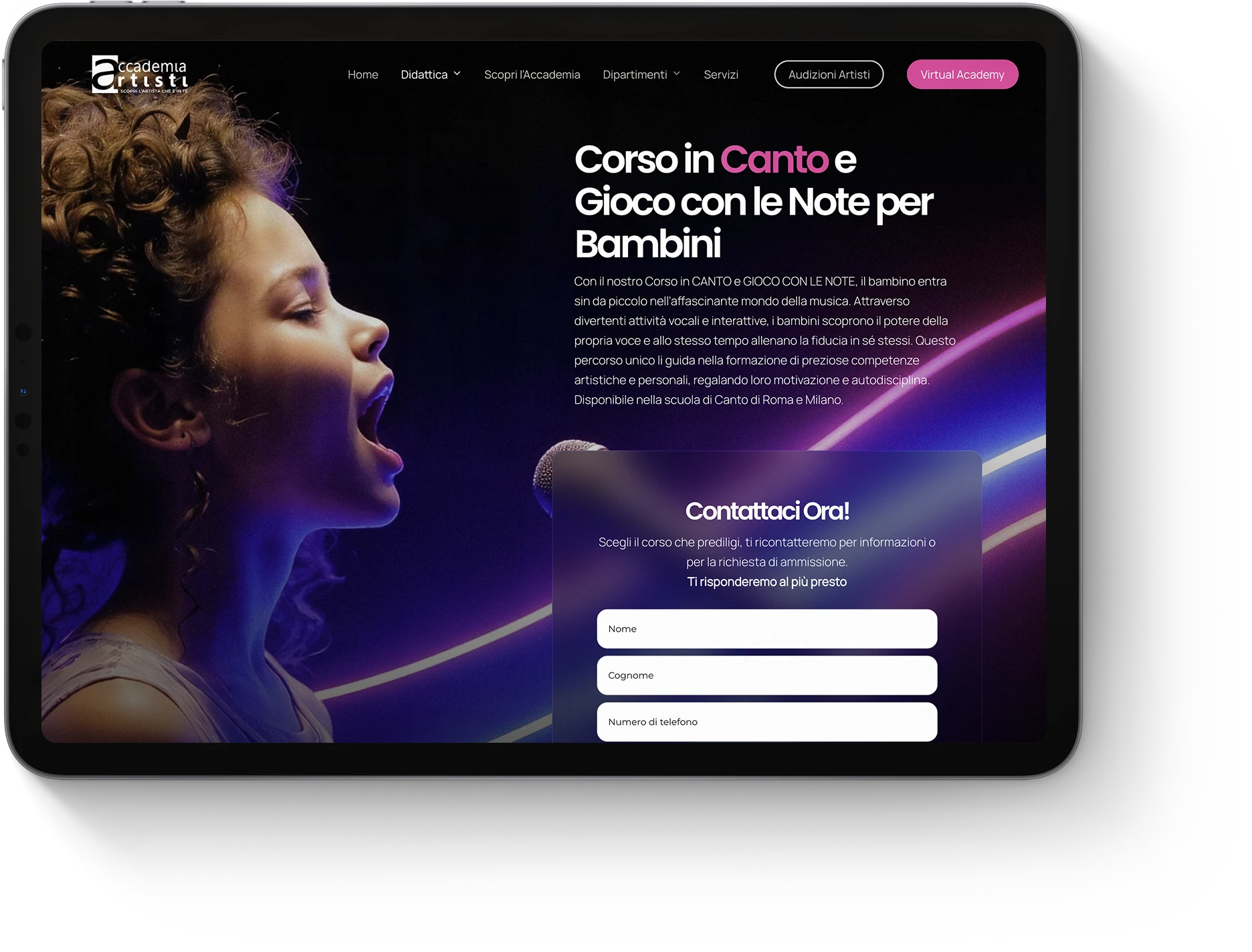 creazione sito internet scuola di canto